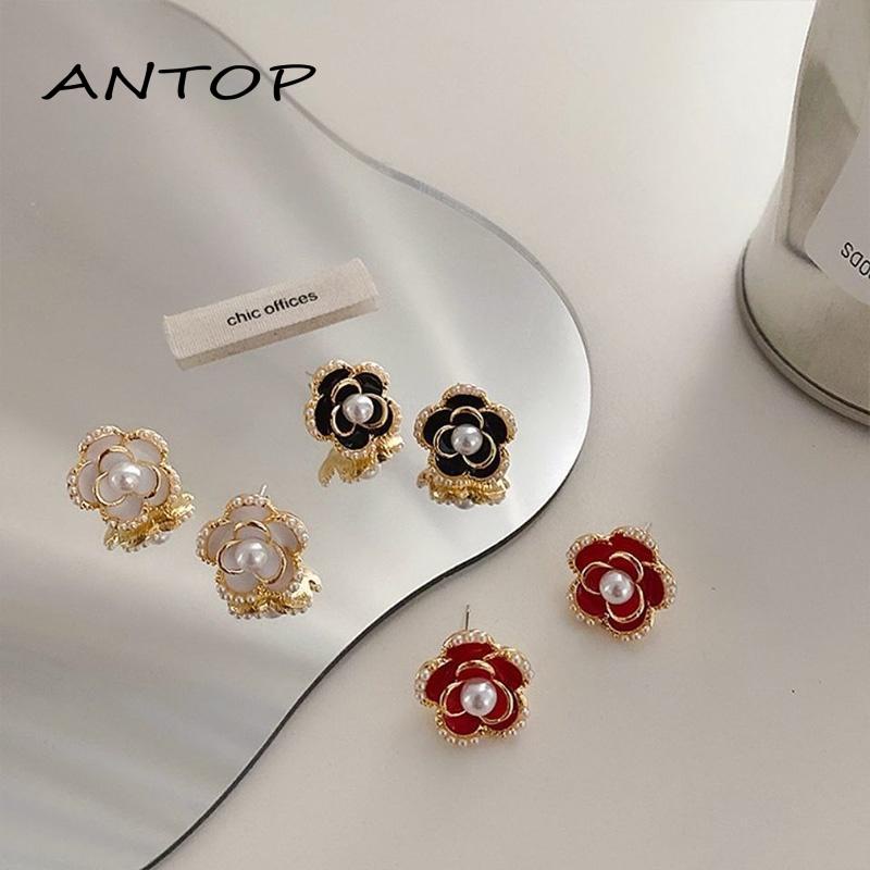 Anting Tusuk Bentuk Bunga Camellia Gaya Vintage