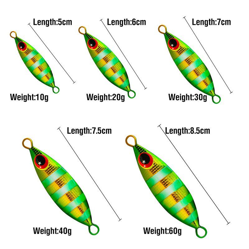 1Pcs 10-60g Metal Slow Jig 10Colors Heavy Sinking Minnow 3D Eyes Laser Fishing Bait 5-8.5cm