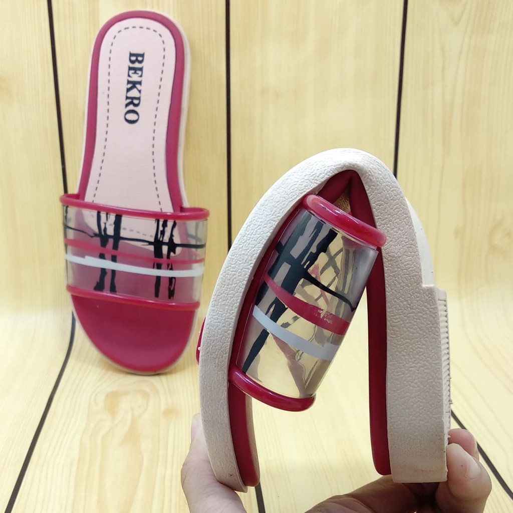 Sandal Wanita Slop MERAH Kotak Size 36 - 40  - Sendal Slop Wanita Alas Karet BEKRO - Sendal Perempuan SALE