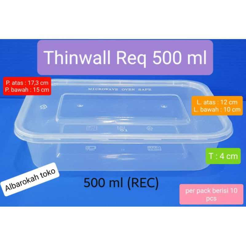 Thinwall Rectangle 500 ml / kotak makanan bening 500ml persegi panjang / kotak penyimpanan makanan