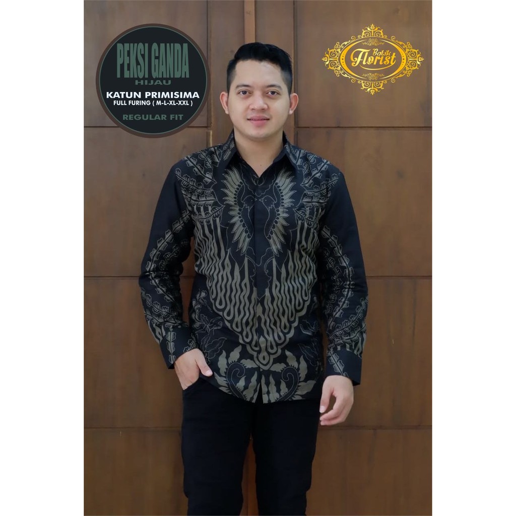 BATIK FLORIST PEKSI GANDA kemeja batik pria lengan panjang terbaru ORIGINAL HITAM HIJAU