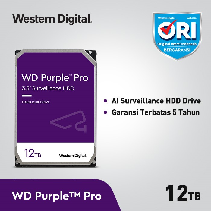 WD Caviar Purple 12TB - HD Hardisk Internal 3.5&quot; for CCTV Surveillance