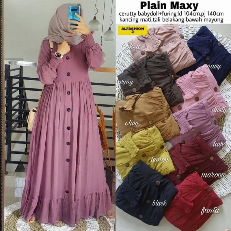 Plain Maxi Dress/Pakaian Wanita-3
