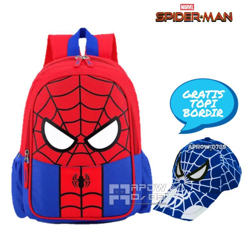 Tas ransel anak laki-laki karakter Spiderman gratis topi bordir - tas anak