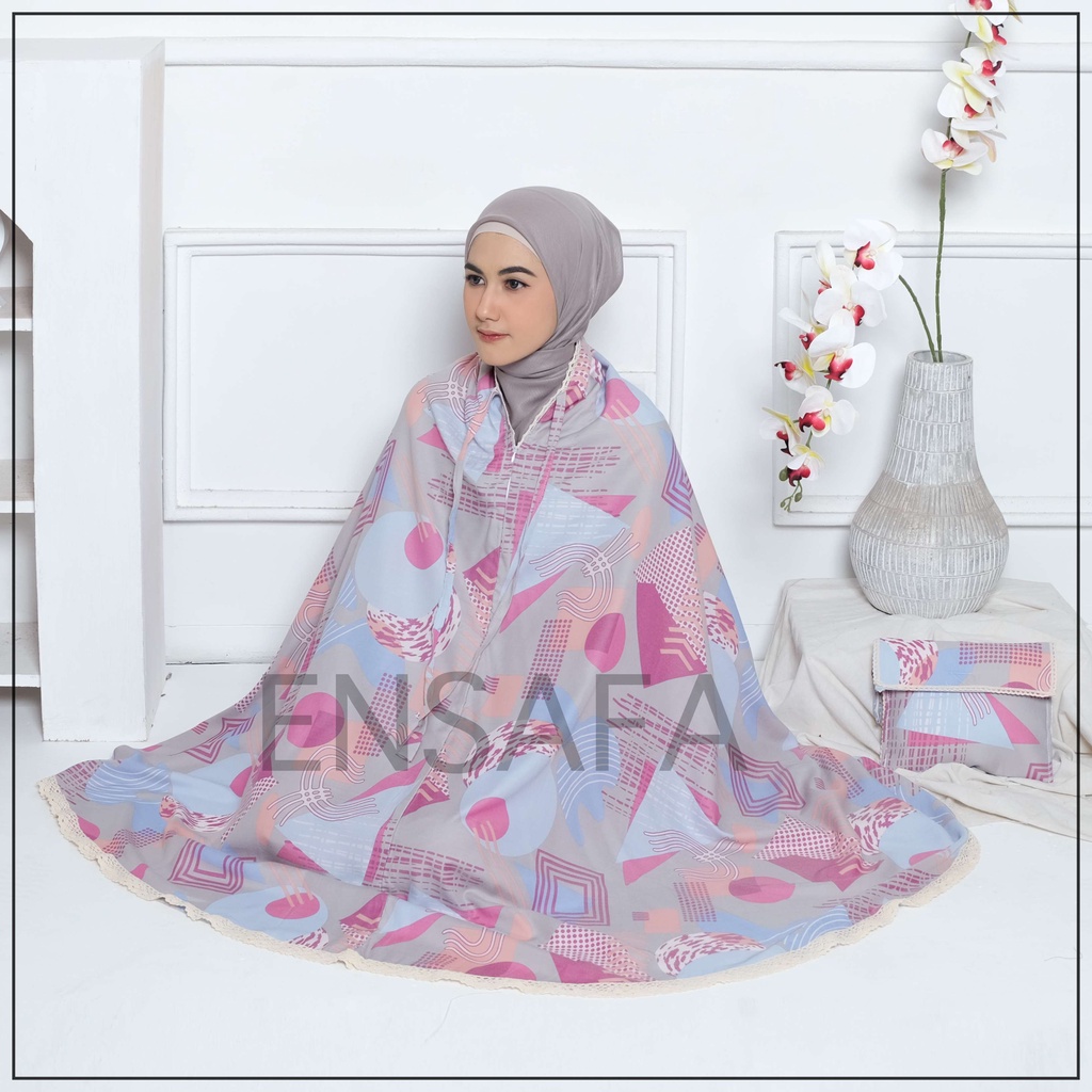 Mukena Dewasa 2in1 Traveling  Motif Abstrak Bahan Katun Rayon Premium Renda Rajut