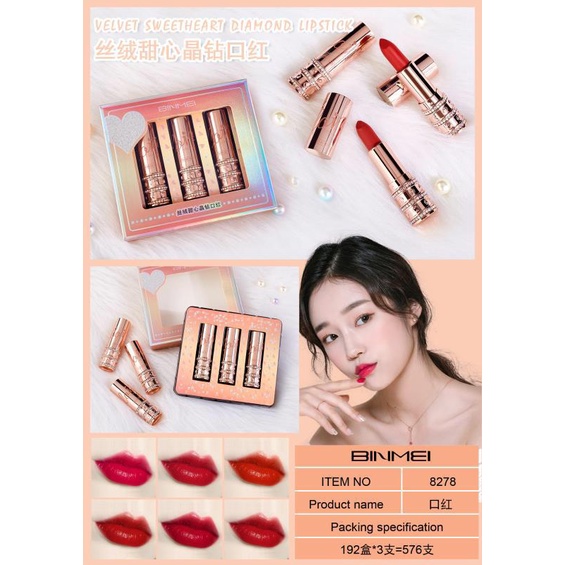 [Per Batang] Lipstick Putar Binmei Velvet Sweetheart Diamond Lipstick 8278