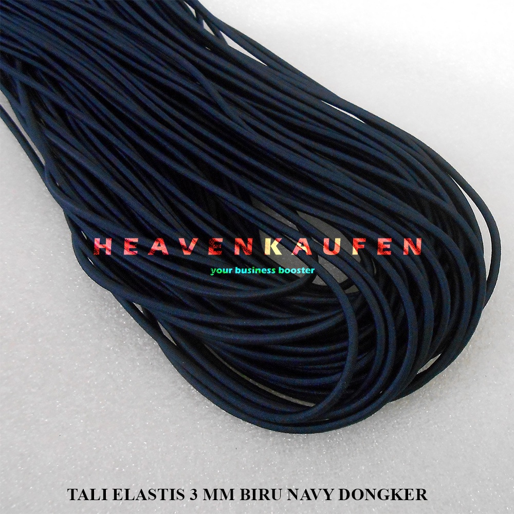 Tali Elastis Elastic Bulat Diameter 3 mm Biru Navy Dongker Untuk Tali Jaket Dll Meteran