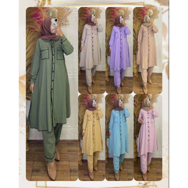 Baju Oneset Setelan Celana Wanita Dewasa Crinkel Premium Polos Full Kancing Model Terbalik Terbaru K