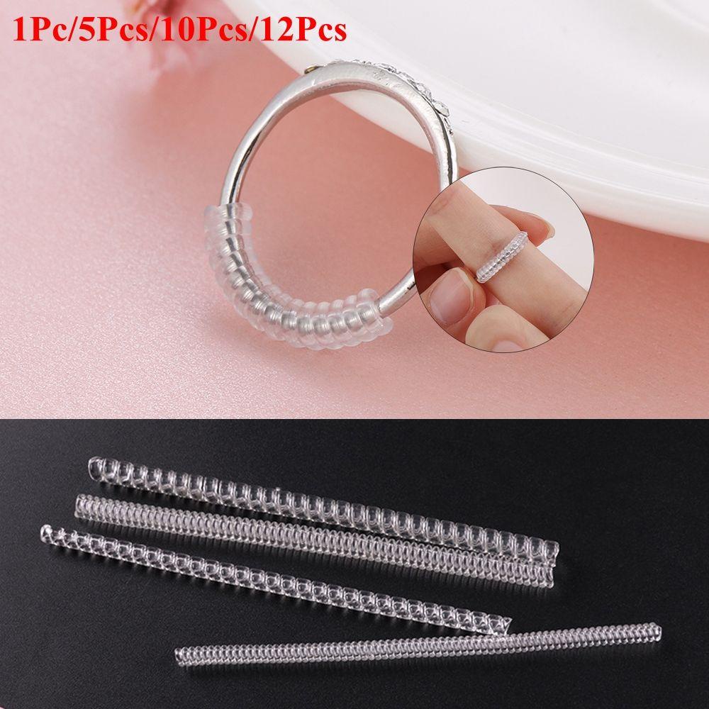 Top 1Pc/5Pcs/10Pcs/12Pcs Ring Size Adjuster Transparan Spiral Bagian Perhiasan Pengencang Pengecil