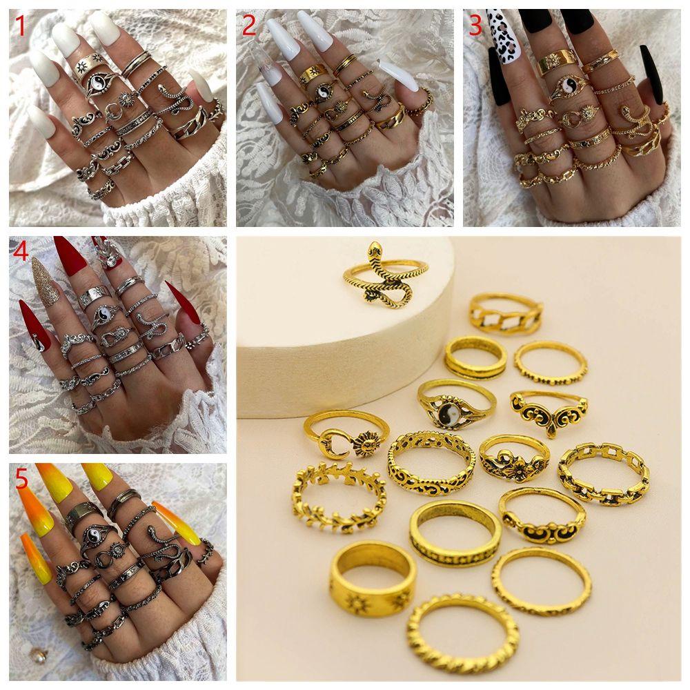 Top 16Pcs/Set Cincin Set Baru 16Pcs/Set Rock Punk Boho Vintage Aksesoris Tangan