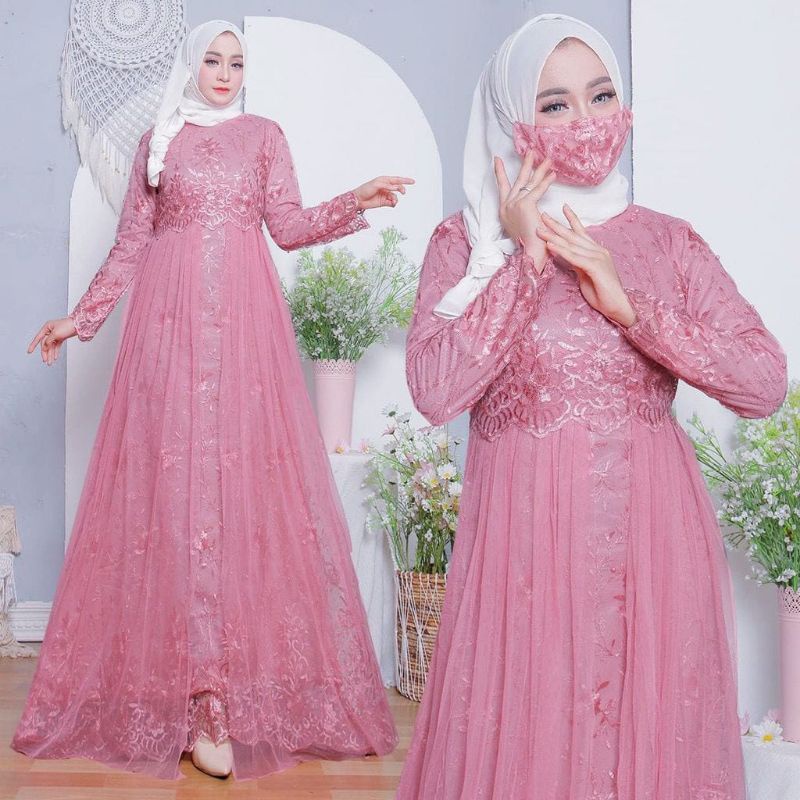 (NEW) BAJU GAMIS DRESS REMAJA WANITA DEWASA MUSLIM FULL BRUKAT BROKAT PESTA NIKAHAN KONDANGAN SERAGA