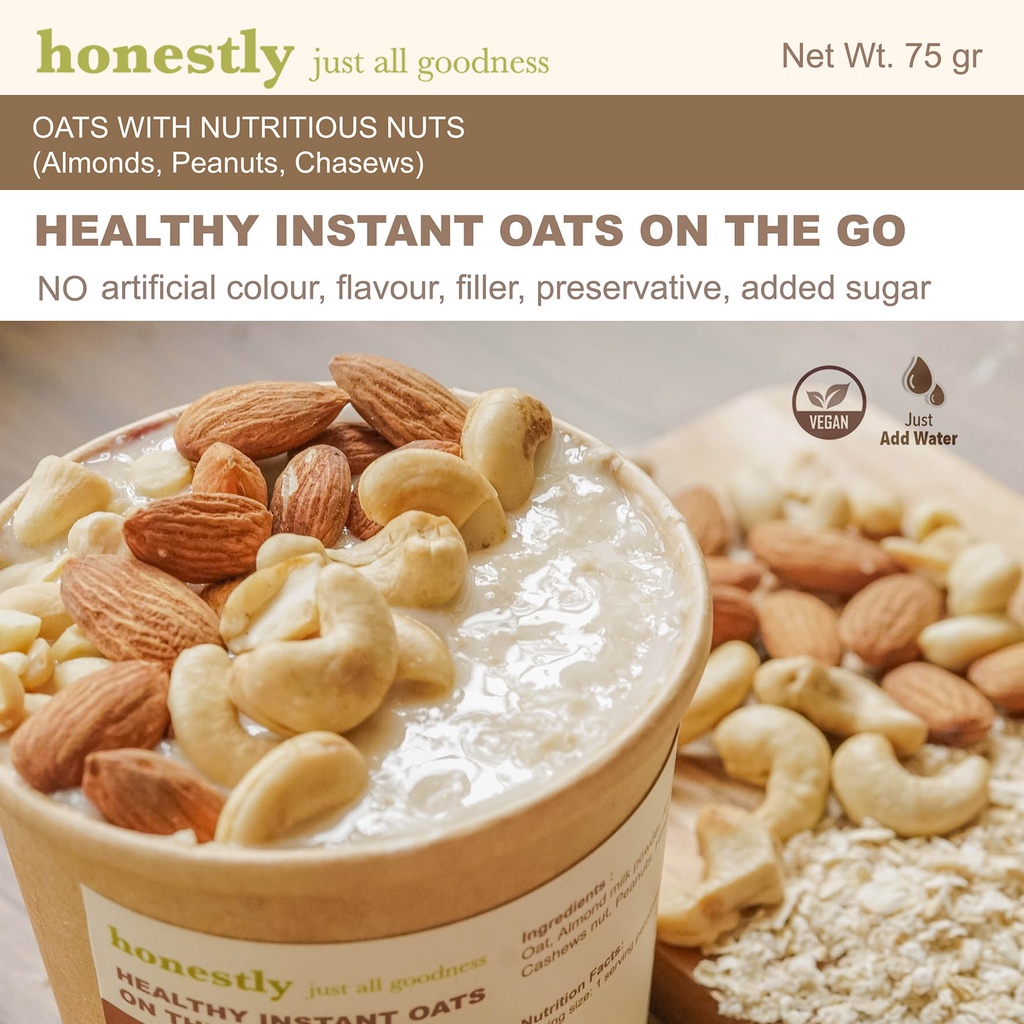 

healthy instant oatmeal cup oatmeal instan vegan - NUTRITIOUS NUTS - almond cashew peanut