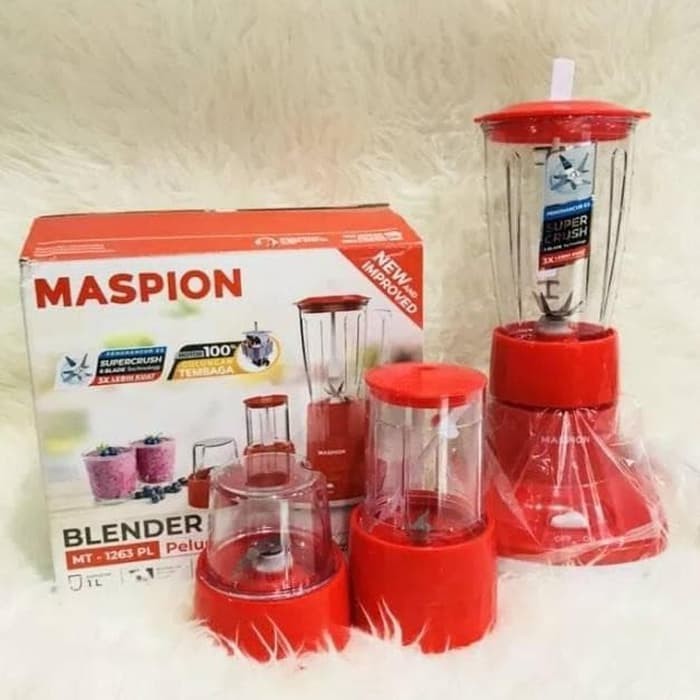 MASPION Blender Plastik 1 Liter MT 1263 PL - Wet &amp; Dry Mill 3in1 Plastik Mika - Garansi Resmi 1 Tahun