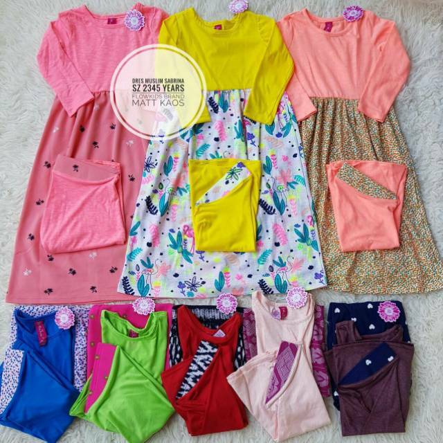 Gamis dress muslim flowkids 2,3,4,5y