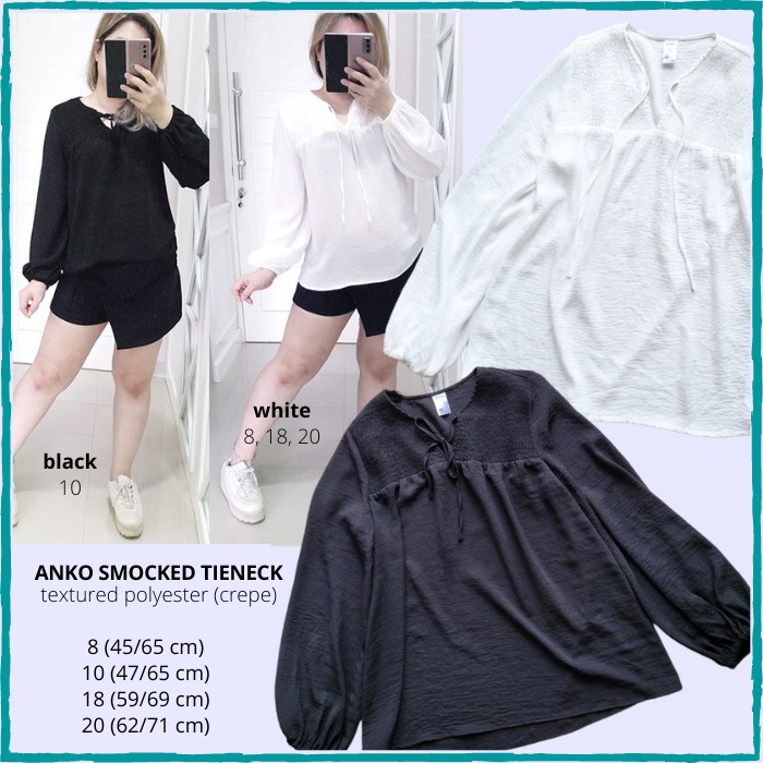 Blouse Wanita Anko Smocked Tieneck