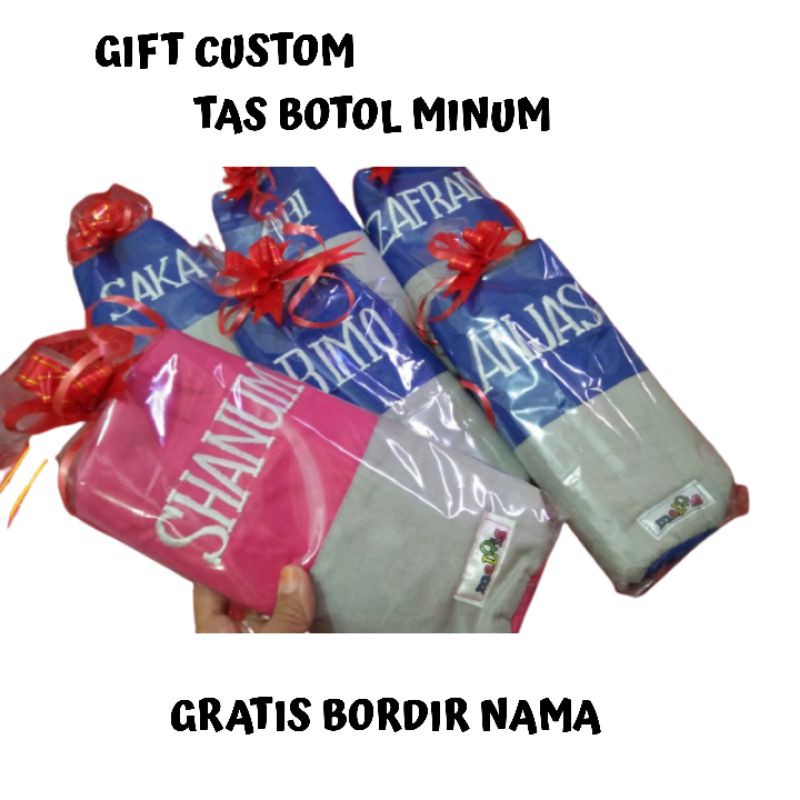 Kado Custom Tas Tumbler Wadah Botol Bordir Nama Souvenir Merchandise Hadiah Ultah Anniversary Custom