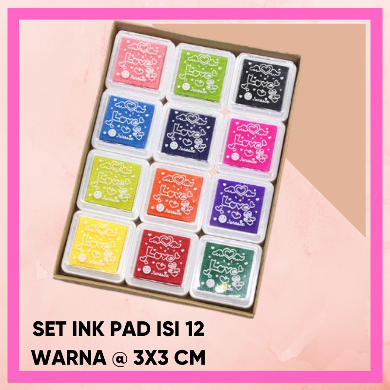 InkPad Set 12 Colour Pallet Warna Ink Pad . Isi 12 Warna Ukuran 3x3 CM /Pcs. Untuk Kerajinan Tangan