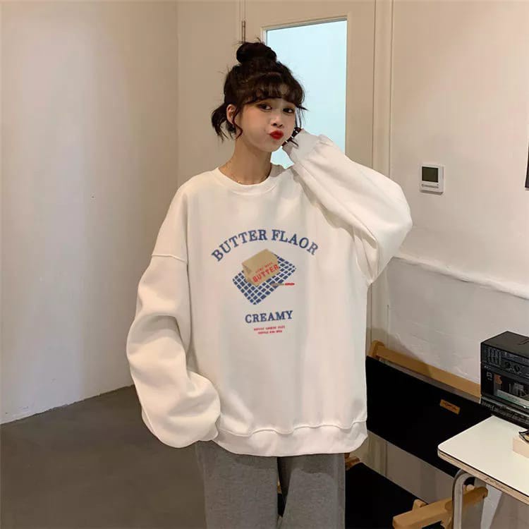 BEFAST - ZFS OOTD Sweater EMILY / BUTTER FLOUR FLEECE SWEATER / Sweater Wanita Terbaru / Pakaian Wanita Lengan Panjang / Sweater Motif / Sweater Casual / Termurah