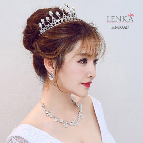 Aksesoris Royal Pengantin Wanita l Paket Crown Kalung Anting Wedding Lenka - HMK027