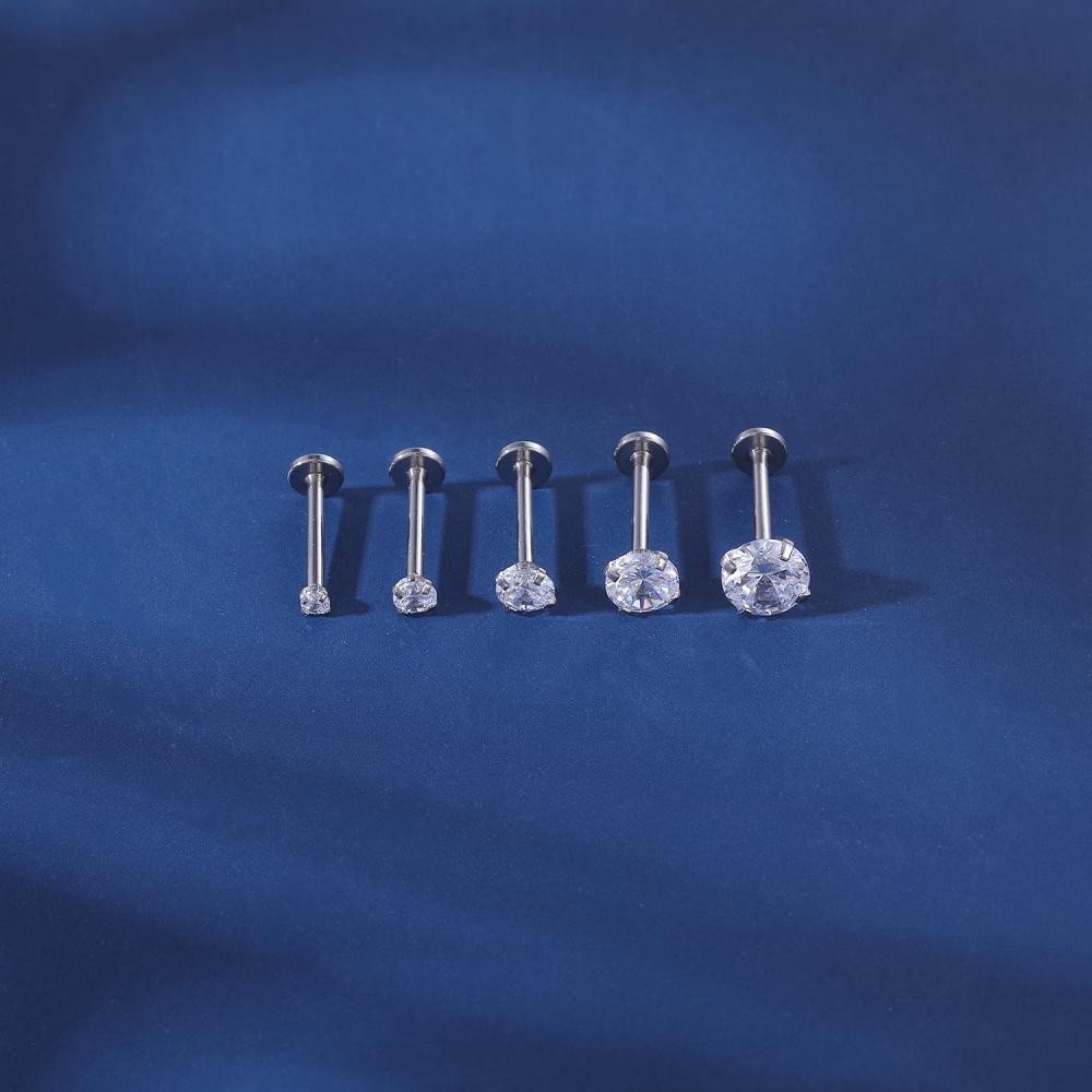 1 PC Anting Stud Tindik Bibir Labret Kristal Bahan Stainless Steel Ukuran 10mm 2 / 3 / 4 / 5 / 6mm 18G / 16G Helix Medusa