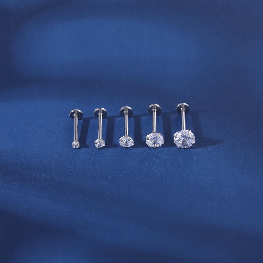 1 PC Anting Tindik Bibir Bahan Stainless Steel 18G / 16G Ukuran 2-6mm