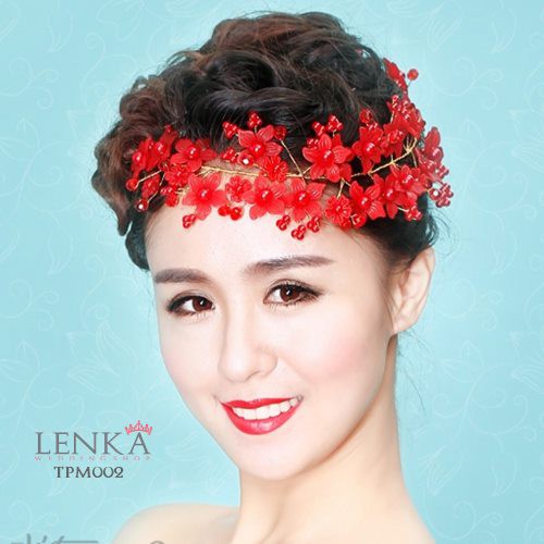 [STOK TERBATAS] AKSESORIS RAMBUT PENGANTIN PESTA TIARA MERAH BUNGA TPM002