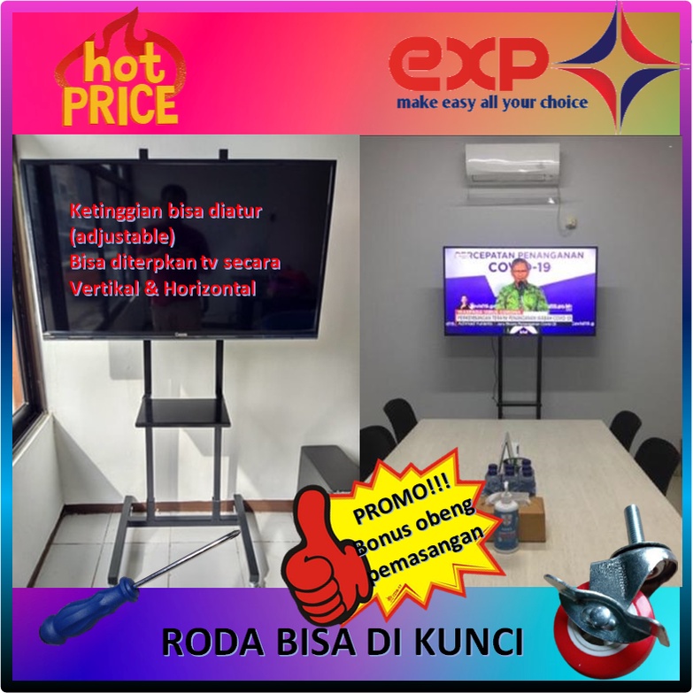 Garansi cocok!!! Bracket TV Standing 32&quot; s/d 65&quot; SAKURA pakai RODA KOKOH 100% BESI MURNI