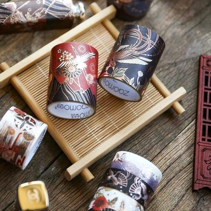 

Kekinian 5pcs/set Classic Washitape Motif Jepang China Ancient Flaminggo Art Style Gold Silver Masking tape