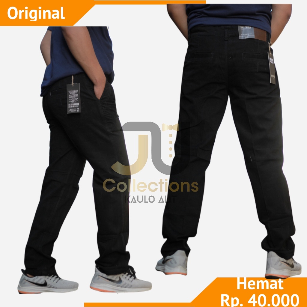 Celana Panjang Pria Chino Katun Twill Premium Original Driker Hitam Krem Abu Size 28 Sampai 38