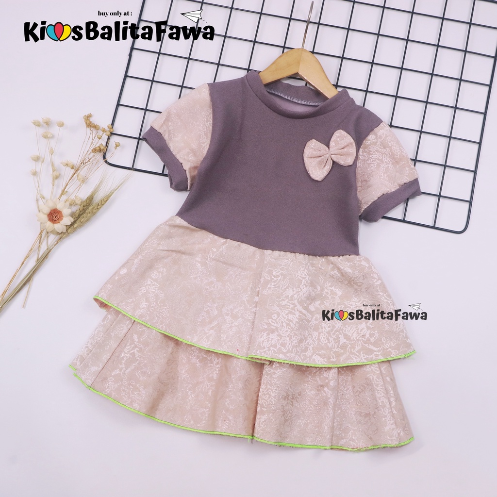 Dress Emma Lengan Size 3-4 Tahun / Dres Anak Perempuan Lengan Pita Baju Harian Pesta Fashion Kids