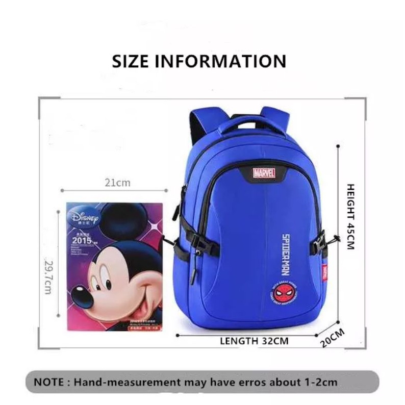 Disney Marvel Tas Sekolah untuk Anak Laki-laki Spider Iron Man Captain America Sudent Ransel Bahu Kapasitas Besar Tahan Air Mochila