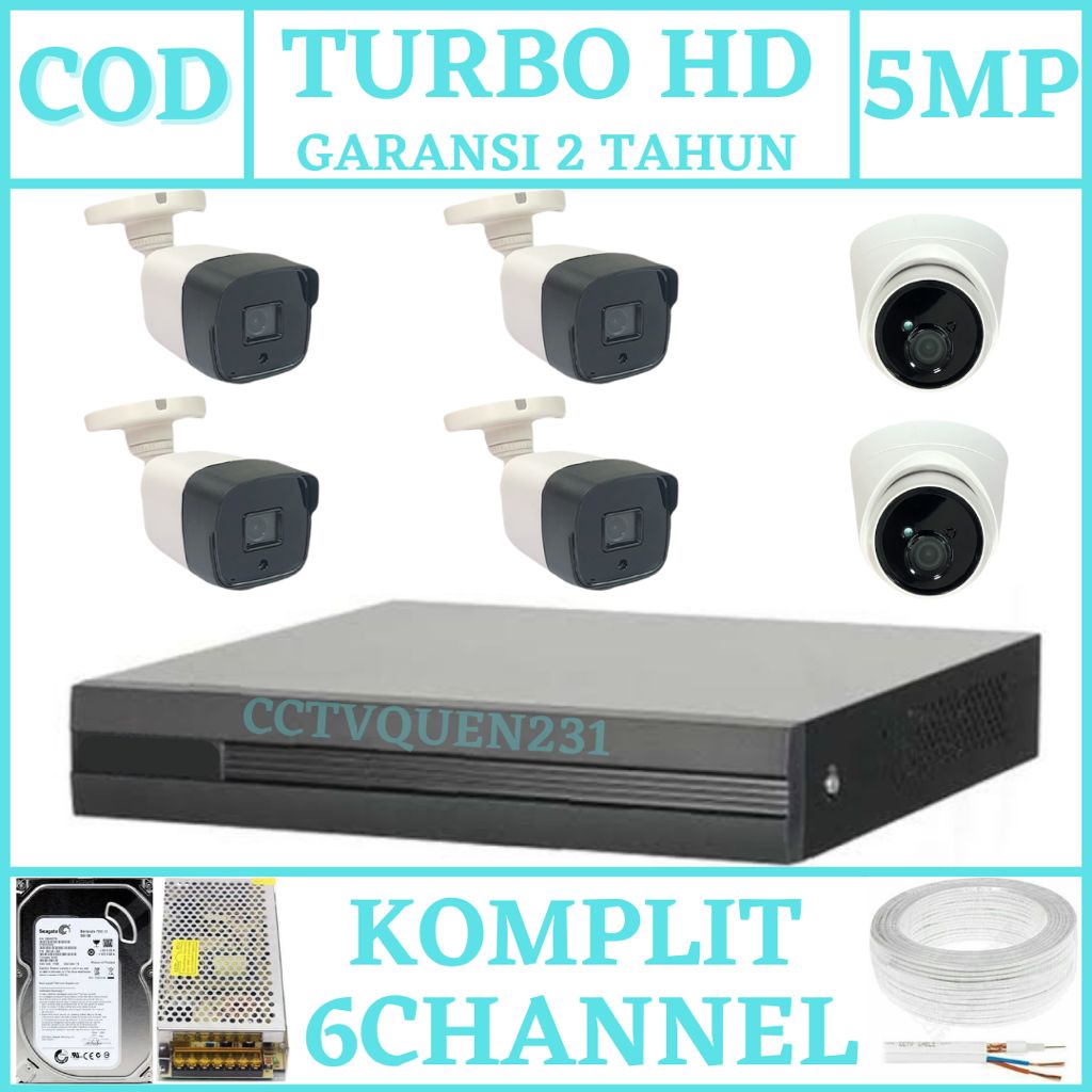 PAKET CCTV 8 CHANNEL 6 CAMERA 5MP TURBO HD 1080P IC SONY KOMPLIT