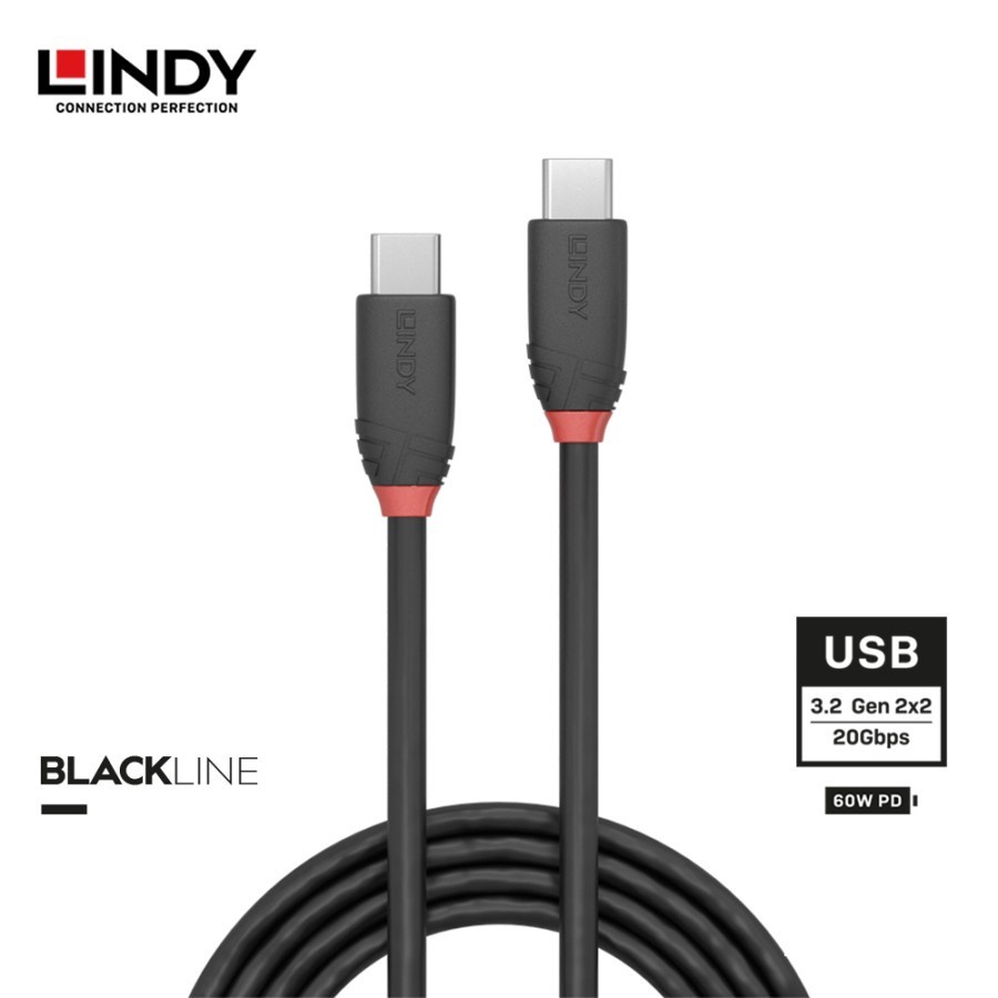 KABEL USB 3.2 LINDY GEN 2X2, TYPE C TO TYPE C, BLACK, 1M - 36906A