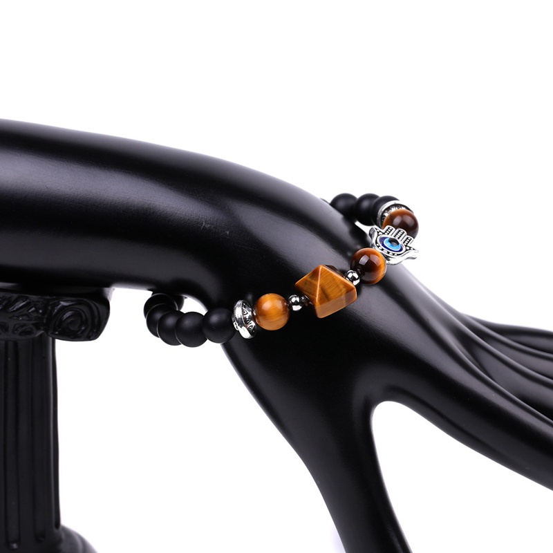 Gelang Manik-Manik Batu Alam Chakra Hamasa Rose Quartz Amethyst Tiger Eye Evil Eye Untuk Yoga