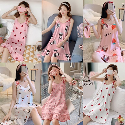 Piyama Dress Daster Wanita Korean Style Dengan Cup Bra Import