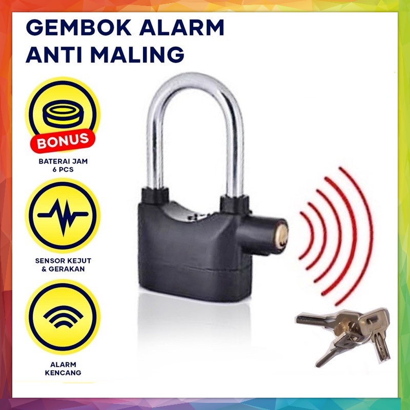 GEMBOK ALARM UNTUK ANTI MALING BUAT MOTOR MOBIL PAGAR PINTU SAFE