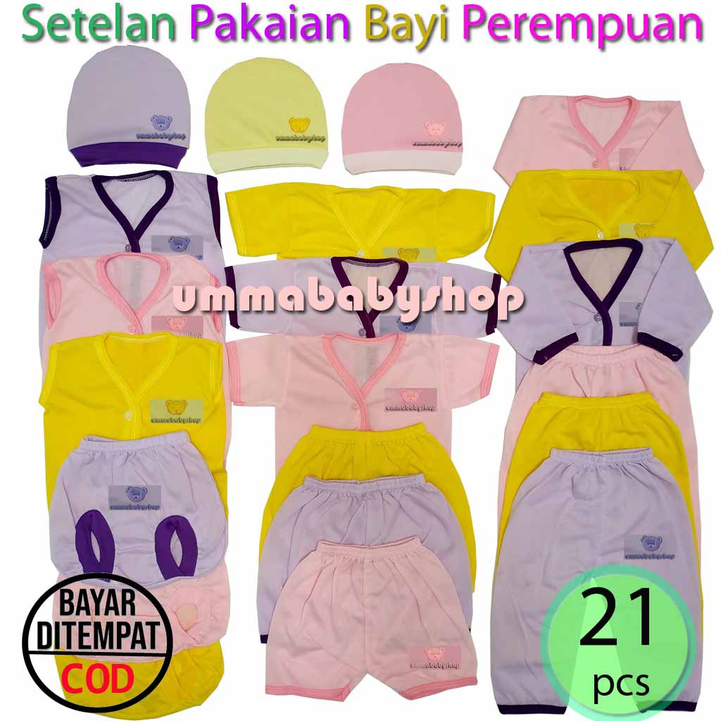 21pcs Setelan Perempuan Paket Bayi Cewek Perlengkapan Lahiran Newborn Gift Set Baju Bayi Celana Pink