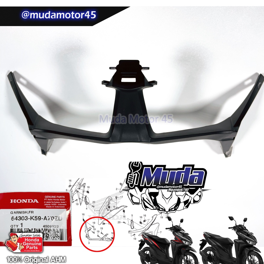 GARNISH FR VARIO 125 150 KEYLESS 2018 64303-K59-A70ZD KUMIS KAP LAMPU DEPAN FRAME HEADLAMP COVER BOD