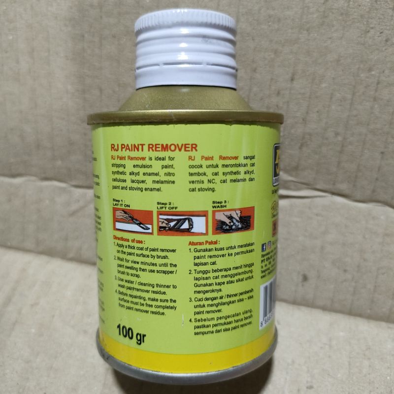 Paketan Paint Remover RJ 100gr + Kuas Xander 1&quot; inch Cairan Perontok Cat Pernis / Serlak / Enamel Kayu Logam Tembok - Paint Remover RJ LONDON 100 Gr