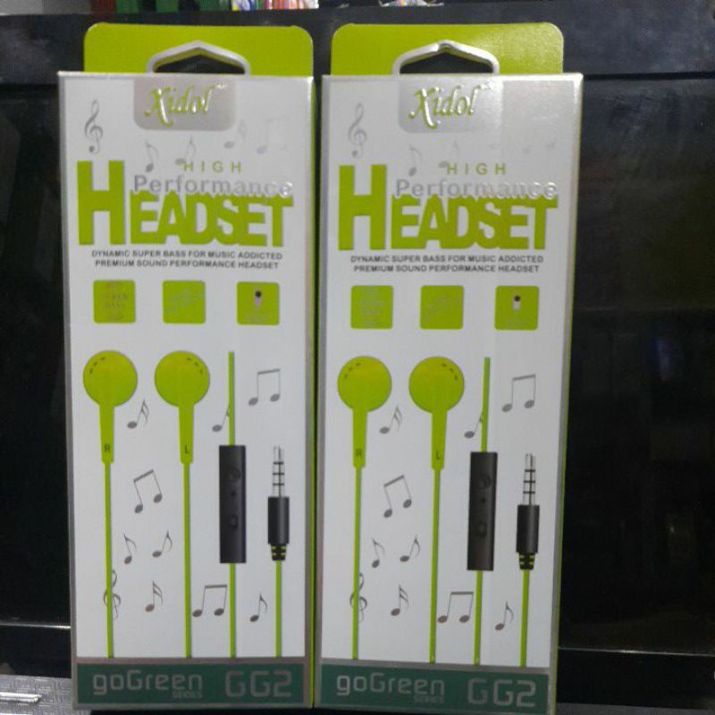 HANDSFREE HF HEADSET XIDOL GO GREEN GG2 NON KARET SUPER BASS- Hijau- Gadgetin.id1