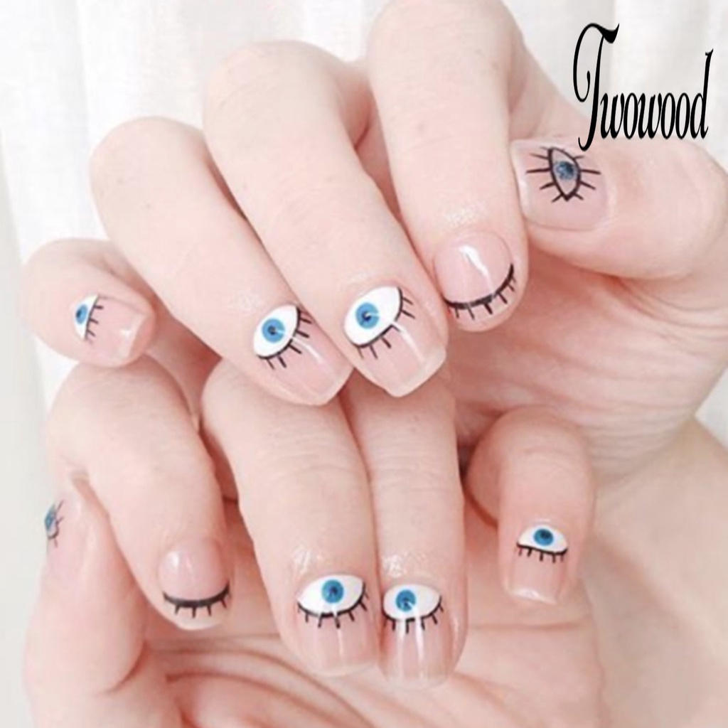 5pcs Stiker Kuku Motif Mata Iblis Warna Biru Untuk Dekorasi Manicure