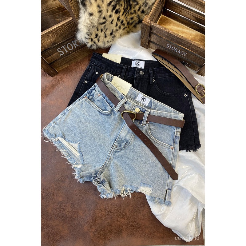 Fashion wanita Celana jeans pendek wanita hotpant jeans sobek ripped short pants korean style jeans high waist jumbo denim cewek kekinian ootd