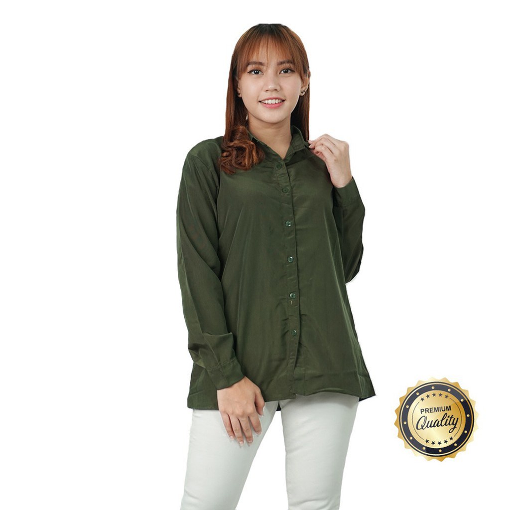 Tq88indonesia Fashion Baju Kemeja Wanita Lengan Panjang Terbaru / KEM OFFICE / Busana Casual Cewek Terbaru / Hem Polos / Ootd / Outfit Kasual Kekinian