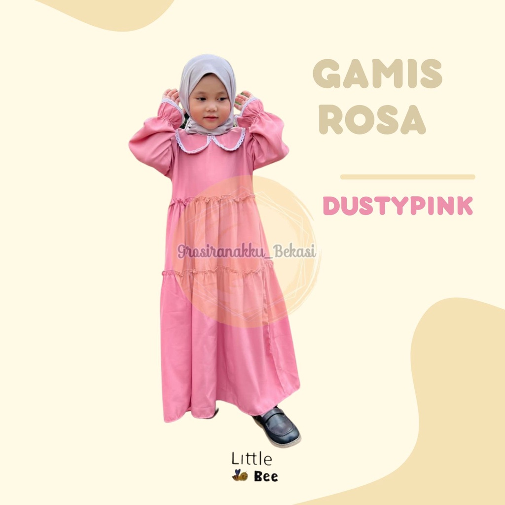 Gamis Anak Rosa Rayon LittleBee Warna Dusty Pink Size 2-8 thn