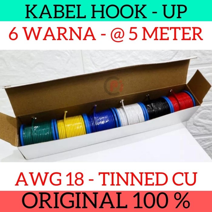 Kabel Tinned CU Copper Hook Up Wire Kit AWG 18 Isi 6 Warna @ 5 Meter