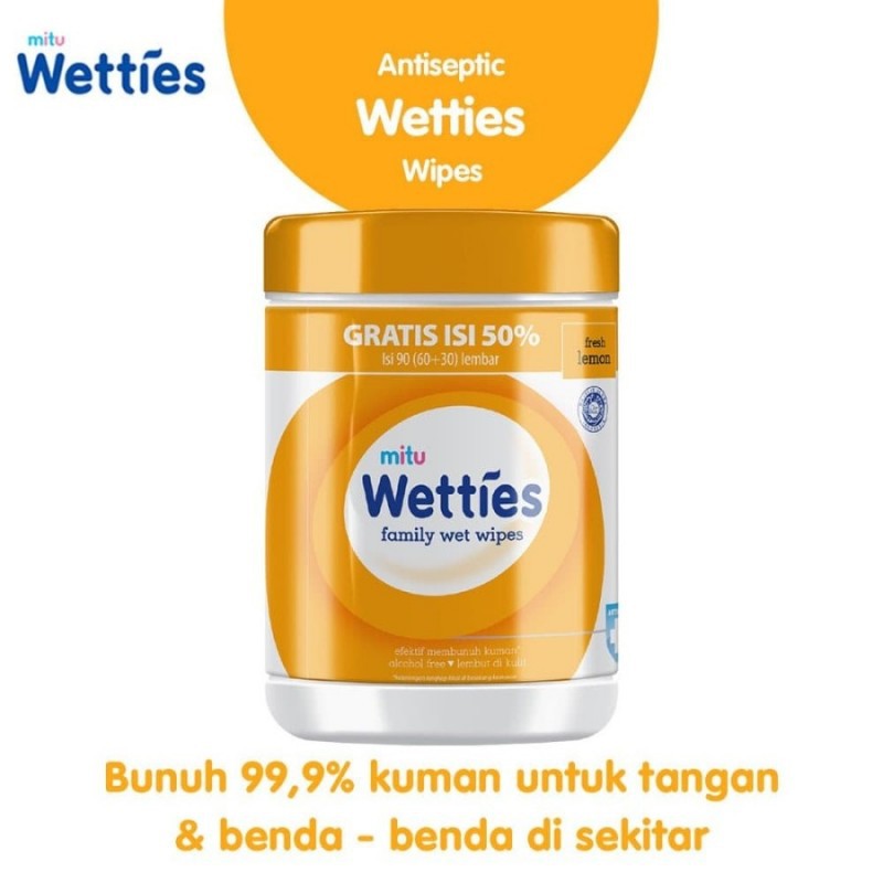 Mitu Wetties Tisu Tissue Basah Antiseptic Anti Bakteri Botol Bottle 90 s - Fresh Lemon