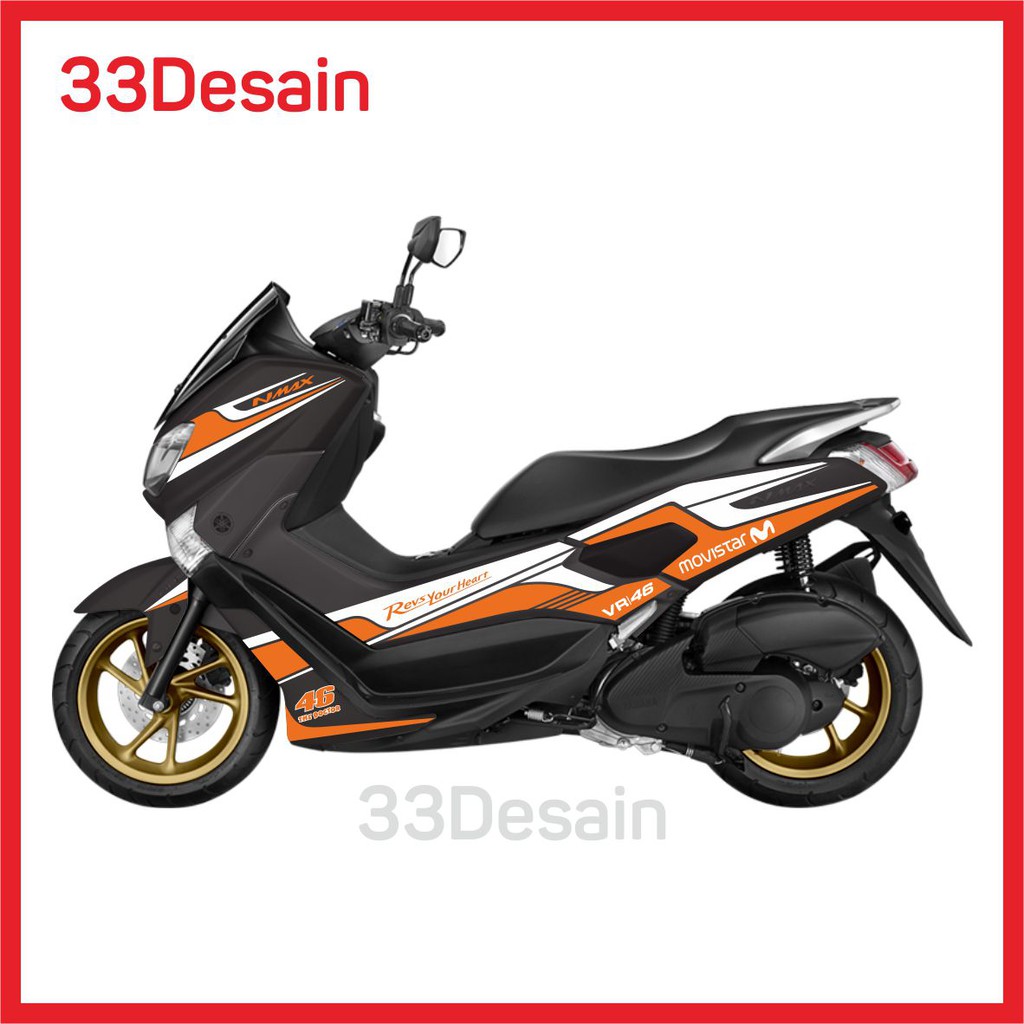 Aksesoris Motor Cutting Stiker Yamaha Nmax Hitam 6 Orange Kombinasi Putih 33Desain