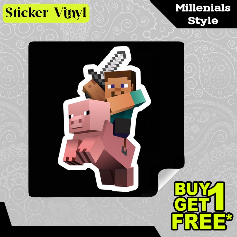 

Stiker Sticker Minecraft Steve on Pig Kartun Animasi dan Game Unik Aesthetic Bahan Vinyl Satuan Anti Air