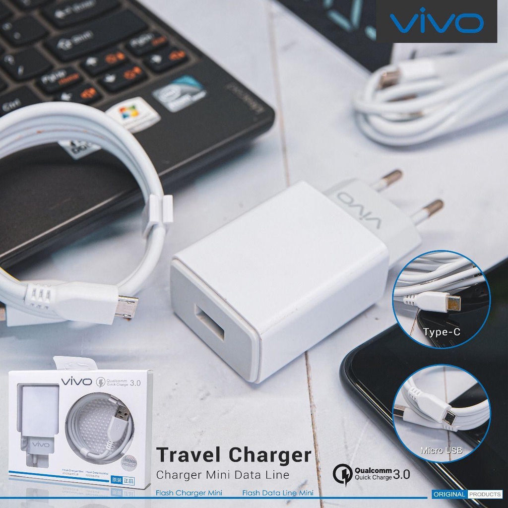 [SO] Tc Travel Charger Vivo Qualcom 3.0A Fast Charging Micro Usb Original