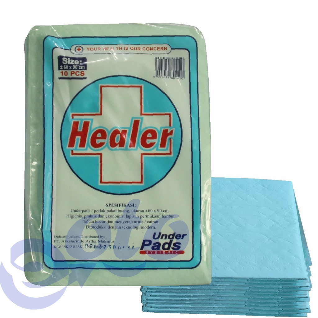 HEALER Underpad Under pad Perlak Sekali Pakai Alas Pasien Menyerap Urine Darah uk 90x60cm isi 10 pcs